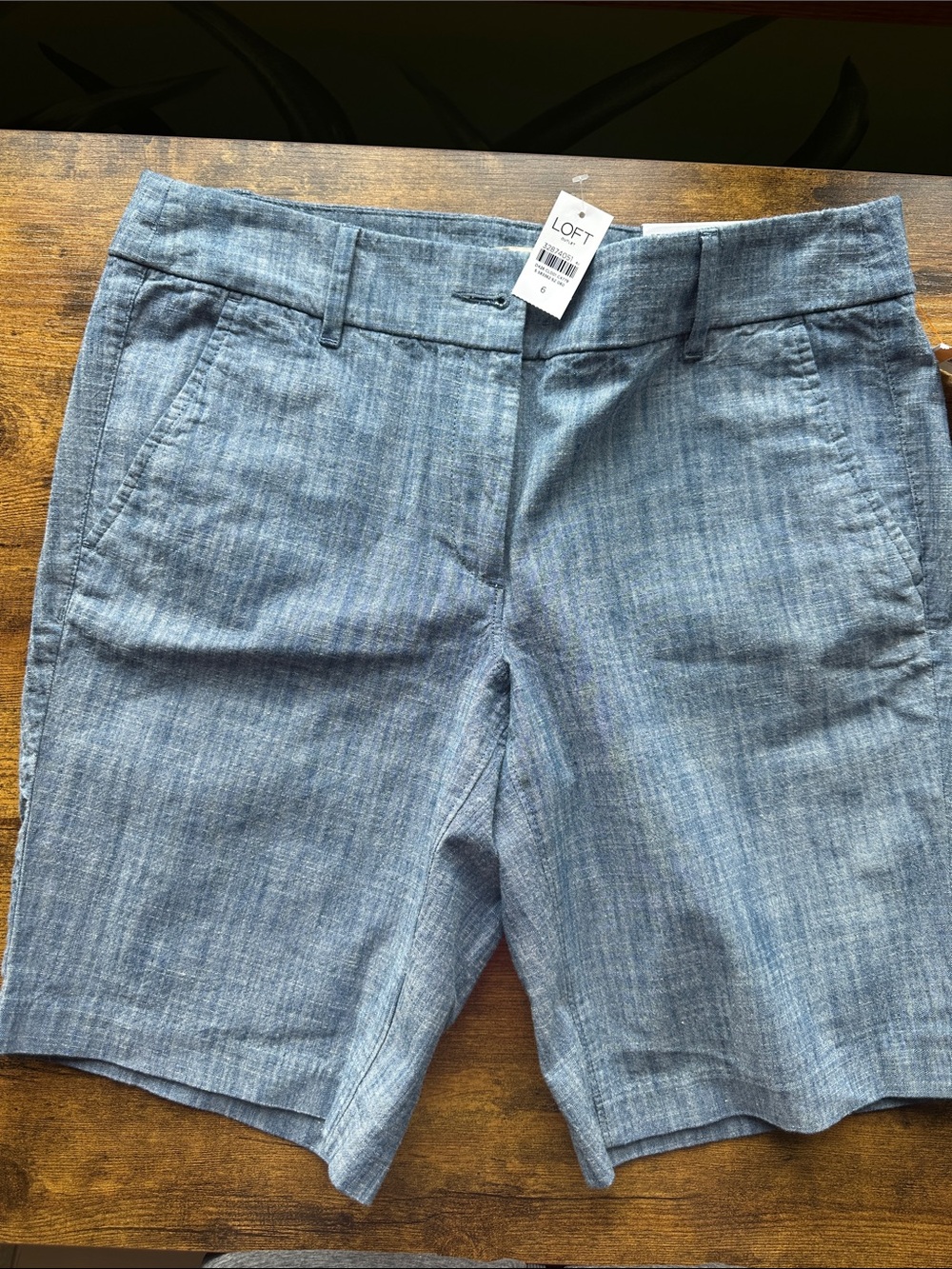 LOFT Light Chambray Blue Tailored Bermuda Shorts